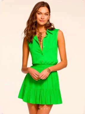 NWT Ramy Brook Bright Green Sleeveless Polo Dress